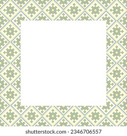 Vector illustration of Ukrainian ornament in ethnic style, identity, vyshyvanka, embroidery for print clothes, websites, banners. Background. Frame for text