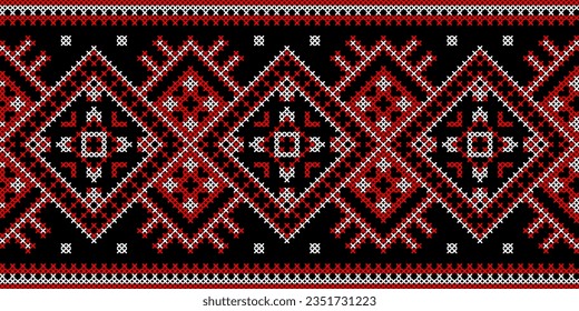 Vector illustration of Ukrainian ornament in ethnic geometric style, identity, vyshyvanka, embroidery for print clothes, websites, banners.