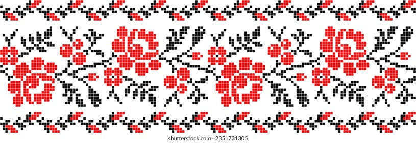 Vector illustration of Ukrainian ornament in ethnic geometric style, identity, vyshyvanka, embroidery for print clothes, websites, banners.