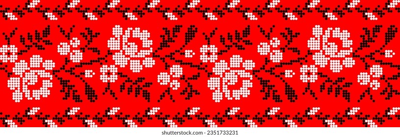 Vector illustration of Ukrainian ornament in ethnic floral style, identity, vyshyvanka, embroidery for print clothes, websites, banners. Background.