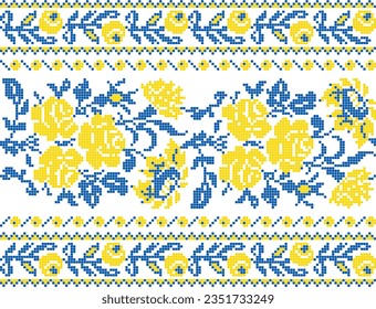 Vector illustration of Ukrainian ornament in ethnic floral style, identity, vyshyvanka, embroidery for print clothes, websites, banners. Background.