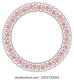 Vector illustration of Ukrainian ornament in ethnic floral style, identity, vyshyvanka, embroidery for print clothes, websites, banners. Background. Copy space, frame.