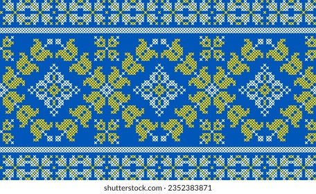 Vector illustration of Ukrainian ornament in ethnic floral style, identity, vyshyvanka, embroidery for print clothes, websites, banners. Background. Geometric design