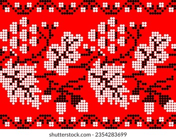 Vector illustration of Ukrainian ornament in ethnic floral style with oak and grape leaves and acorns, bunches of grapes, identity, vyshyvanka, embroidery for websites, banners. Background
