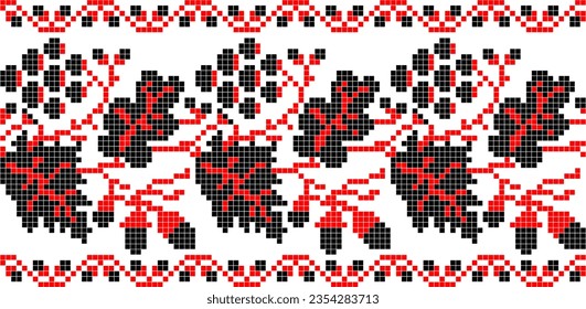 Vector illustration of Ukrainian ornament in ethnic floral style with oak and grape leaves and acorns, bunches of grapes, identity, vyshyvanka, embroidery for websites, banners. Background