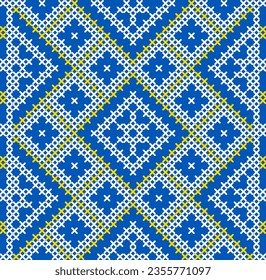 Vector illustration of Ukrainian ornament in ethnic style, identity, vyshyvanka, embroidery for print clothes, websites, banners. Background. Geometric design, border, copy space, frame