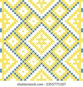 Vector illustration of Ukrainian ornament in ethnic style, identity, vyshyvanka, embroidery for print clothes, websites, banners. Background. Geometric design, border, copy space, frame