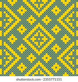 Vector illustration of Ukrainian ornament in ethnic style, identity, vyshyvanka, embroidery for print clothes, websites, banners. Background. Geometric design, border, copy space, frame