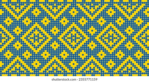 Vector illustration of Ukrainian ornament in ethnic style, identity, vyshyvanka, embroidery for print clothes, websites, banners. Background. Geometric design, border, copy space, frame