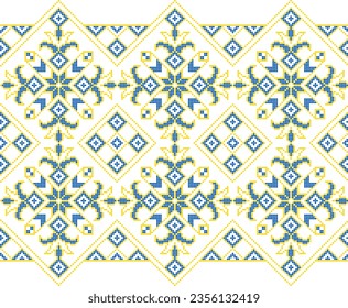 Vector illustration of Ukrainian ornament in ethnic style, identity, vyshyvanka, embroidery for print clothes, websites, banners. Background. Geometric design, border, copy space, frame