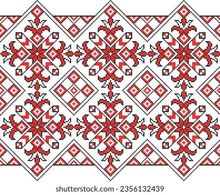 Vector illustration of Ukrainian ornament in ethnic style, identity, vyshyvanka, embroidery for print clothes, websites, banners. Background. Geometric design, border, copy space, frame