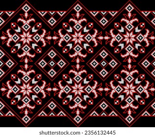 Vector illustration of Ukrainian ornament in ethnic style, identity, vyshyvanka, embroidery for print clothes, websites, banners. Background. Geometric design, border, copy space, frame