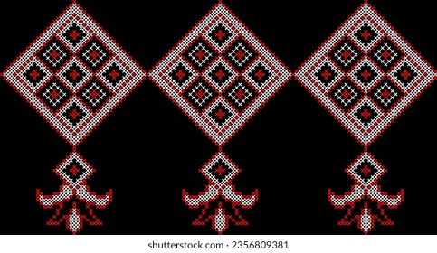 Vector illustration of Ukrainian ornament in ethnic style, identity, vyshyvanka, embroidery for print clothes, websites, banners. Background. Geometric design, border, copy space, frame