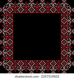 Vector illustration of Ukrainian ornament in ethnic style, identity, vyshyvanka, embroidery for print clothes, websites, banners. Background. Geometric design, border, copy space, frame