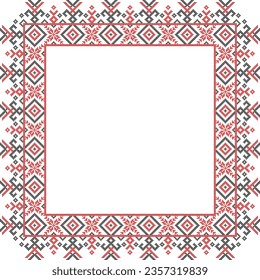 Vector illustration of Ukrainian ornament in ethnic style, identity, vyshyvanka, embroidery for print clothes, websites, banners. Background. Geometric design, border, copy space, frame
