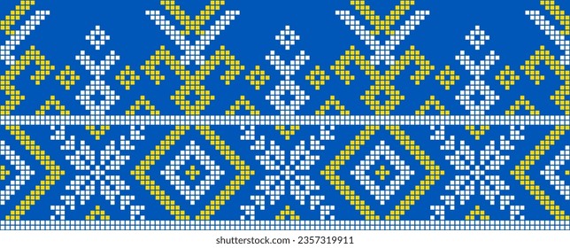 Vector illustration of Ukrainian ornament in ethnic style, identity, vyshyvanka, embroidery for print clothes, websites, banners. Background. Geometric design, border, copy space, frame