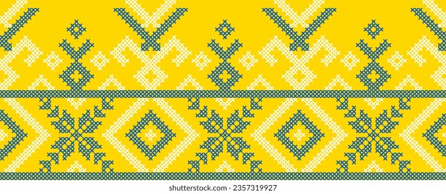 Vector illustration of Ukrainian ornament in ethnic style, identity, vyshyvanka, embroidery for print clothes, websites, banners. Background. Geometric design, border, copy space, frame