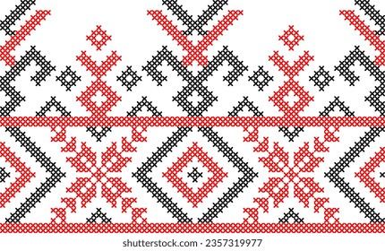 Vector illustration of Ukrainian ornament in ethnic style, identity, vyshyvanka, embroidery for print clothes, websites, banners. Background. Geometric design, border, copy space, frame