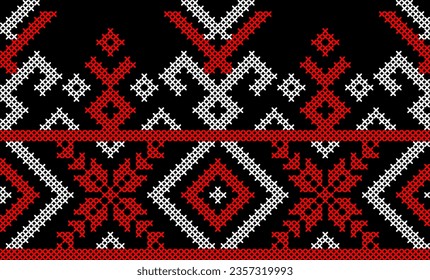 Vector illustration of Ukrainian ornament in ethnic style, identity, vyshyvanka, embroidery for print clothes, websites, banners. Background. Geometric design, border, copy space, frame