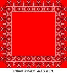 Vector illustration of Ukrainian ornament in ethnic style, identity, vyshyvanka, embroidery for print clothes, websites, banners. Background. Geometric design, border, copy space, frame