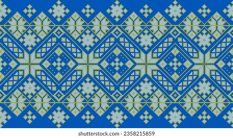 Vector illustration of Ukrainian ornament in ethnic style, identity, vyshyvanka, embroidery for print clothes, websites, banners. Background. Geometric design, border, copy space, frame