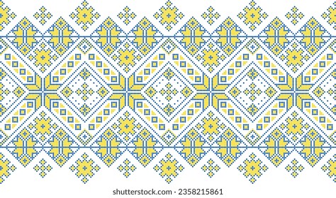 Vector illustration of Ukrainian ornament in ethnic style, identity, vyshyvanka, embroidery for print clothes, websites, banners. Background. Geometric design, border, copy space, frame