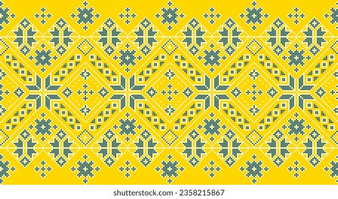 Vector illustration of Ukrainian ornament in ethnic style, identity, vyshyvanka, embroidery for print clothes, websites, banners. Background. Geometric design, border, copy space, frame