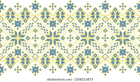 Vector illustration of Ukrainian ornament in ethnic style, identity, vyshyvanka, embroidery for print clothes, websites, banners. Background. Geometric design, border, copy space, frame