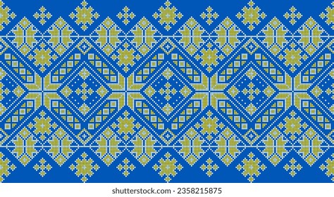 Vector illustration of Ukrainian ornament in ethnic style, identity, vyshyvanka, embroidery for print clothes, websites, banners. Background. Geometric design, border, copy space, frame