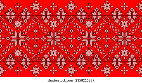 Vector illustration of Ukrainian ornament in ethnic style, identity, vyshyvanka, embroidery for print clothes, websites, banners. Background. Geometric design, border, copy space, frame