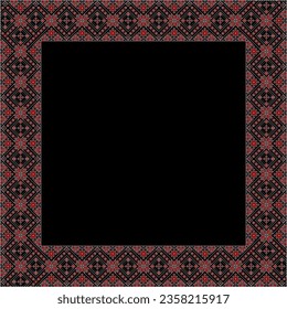 Vector illustration of Ukrainian ornament in ethnic style, identity, vyshyvanka, embroidery for print clothes, websites, banners. Background. Geometric design, border, copy space, frame