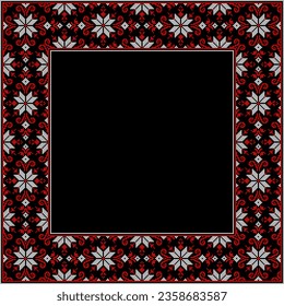 Vector illustration of Ukrainian ornament in ethnic style, identity, vyshyvanka, embroidery for print clothes, websites, banners. Background. Geometric design, border, copy space, frame
