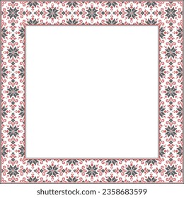 Vector illustration of Ukrainian ornament in ethnic style, identity, vyshyvanka, embroidery for print clothes, websites, banners. Background. Geometric design, border, copy space, frame