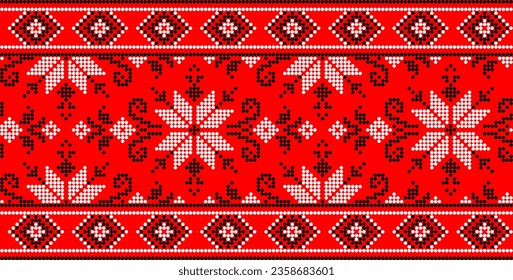 Vector illustration of Ukrainian ornament in ethnic style, identity, vyshyvanka, embroidery for print clothes, websites, banners. Background. Geometric design, border, copy space, frame