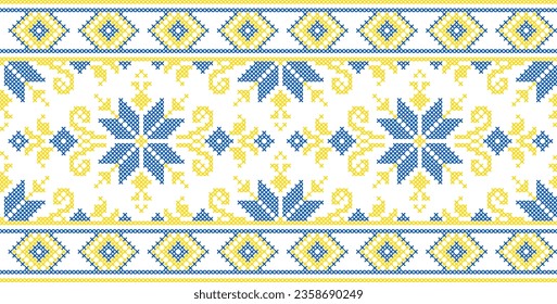 Vector illustration of Ukrainian ornament in ethnic style, identity, vyshyvanka, embroidery for print clothes, websites, banners. Background. Geometric design, border, copy space, frame