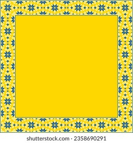 Vector illustration of Ukrainian ornament in ethnic style, identity, vyshyvanka, embroidery for print clothes, websites, banners. Background. Geometric design, border, copy space, frame