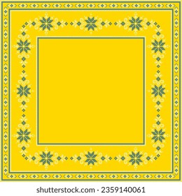 Vector illustration of Ukrainian ornament in ethnic style, identity, vyshyvanka, embroidery for print clothes, websites, banners. Background. Geometric design, border, copy space, frame