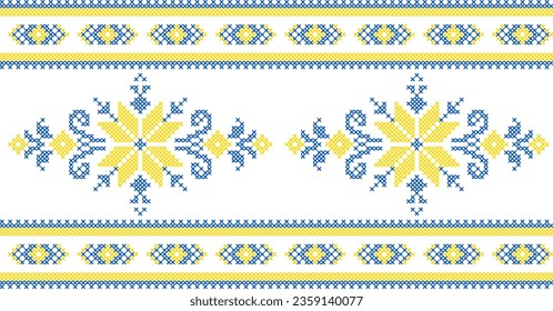 Vector illustration of Ukrainian ornament in ethnic style, identity, vyshyvanka, embroidery for print clothes, websites, banners. Background. Geometric design, border, copy space, frame