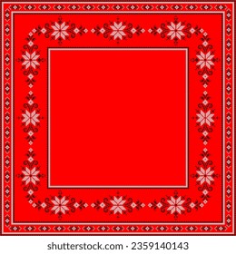 Vector illustration of Ukrainian ornament in ethnic style, identity, vyshyvanka, embroidery for print clothes, websites, banners. Background. Geometric design, border, copy space, frame