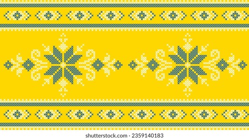 Vector illustration of Ukrainian ornament in ethnic style, identity, vyshyvanka, embroidery for print clothes, websites, banners. Background. Geometric design, border, copy space, frame