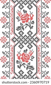 Vector illustration of Ukrainian ornament in ethnic style, identity, vyshyvanka, embroidery for print clothes, websites, banners. Background. Geometric design, border, copy space, frame