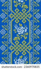 Vector illustration of Ukrainian ornament in ethnic style, identity, vyshyvanka, embroidery for print clothes, websites, banners. Background. Geometric design, border, copy space, frame