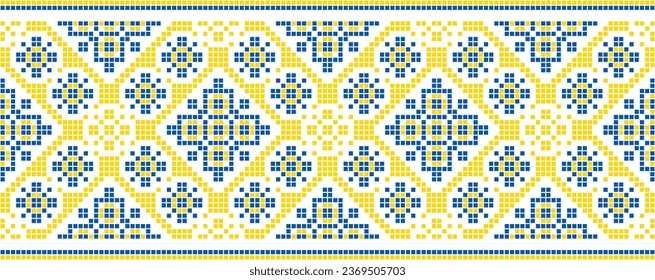 Vector illustration of Ukrainian ornament in ethnic style, identity, vyshyvanka, embroidery for print clothes, websites, banners. Background. Geometric design, border, copy space, frame