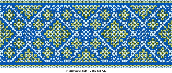 Vector illustration of Ukrainian ornament in ethnic style, identity, vyshyvanka, embroidery for print clothes, websites, banners. Background. Geometric design, border, copy space, frame