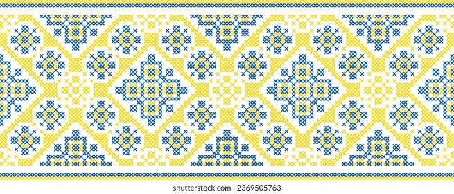 Vector illustration of Ukrainian ornament in ethnic style, identity, vyshyvanka, embroidery for print clothes, websites, banners. Background. Geometric design, border, copy space, frame