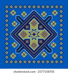 Vector illustration of Ukrainian ornament in ethnic style, identity, vyshyvanka, embroidery for print clothes, websites, banners. Background. Geometric design, border, copy space, frame