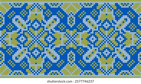 Vector illustration of Ukrainian ornament in ethnic style, identity, vyshyvanka, embroidery for print clothes, websites, banners. Background. Geometric design, border, copy space, frame