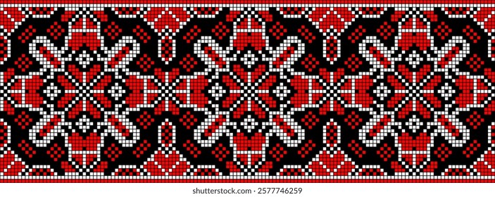 Vector illustration of Ukrainian ornament in ethnic style, identity, vyshyvanka, embroidery for print clothes, websites, banners. Background. Geometric design, border, copy space, frame