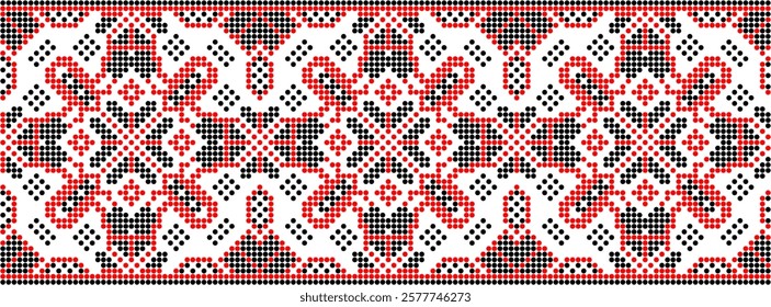 Vector illustration of Ukrainian ornament in ethnic style, identity, vyshyvanka, embroidery for print clothes, websites, banners. Background. Geometric design, border, copy space, frame