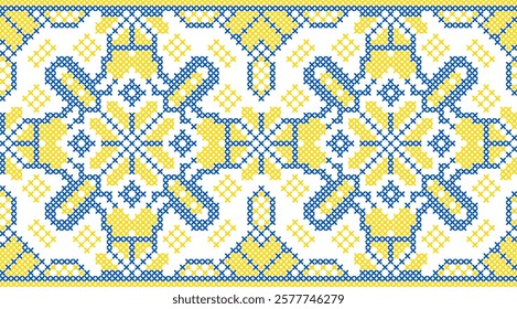 Vector illustration of Ukrainian ornament in ethnic style, identity, vyshyvanka, embroidery for print clothes, websites, banners. Background. Geometric design, border, copy space, frame